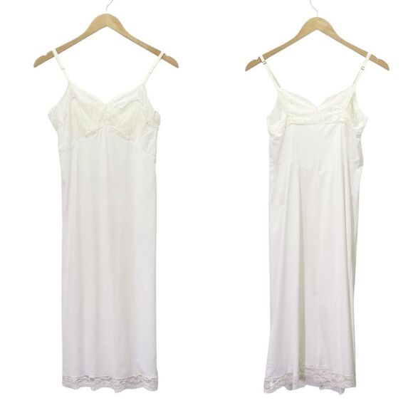 Vintage White Nylon Full Slip Lace Trim Adjustable Straps 1950s Era Lingerie - Picture 5 of 8